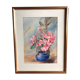 Watercolor painting m. buffeteau bouquet flowers signed & frame gilded wood vintage