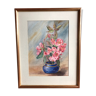 Watercolor painting m. buffeteau bouquet flowers signed & frame gilded wood vintage