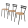 Set of 3 Italian mid-century chairs in black steel frame and natural wood seats - stackable, 1970s
