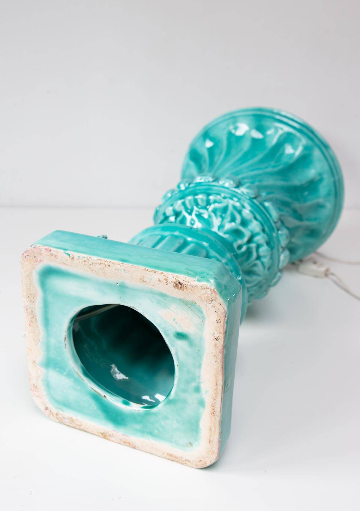 Large turquoise blue table lamp Manises from the 1960s (61 cm)