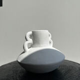 Handmade terracotta vase painted white with double handles H:16 D:20