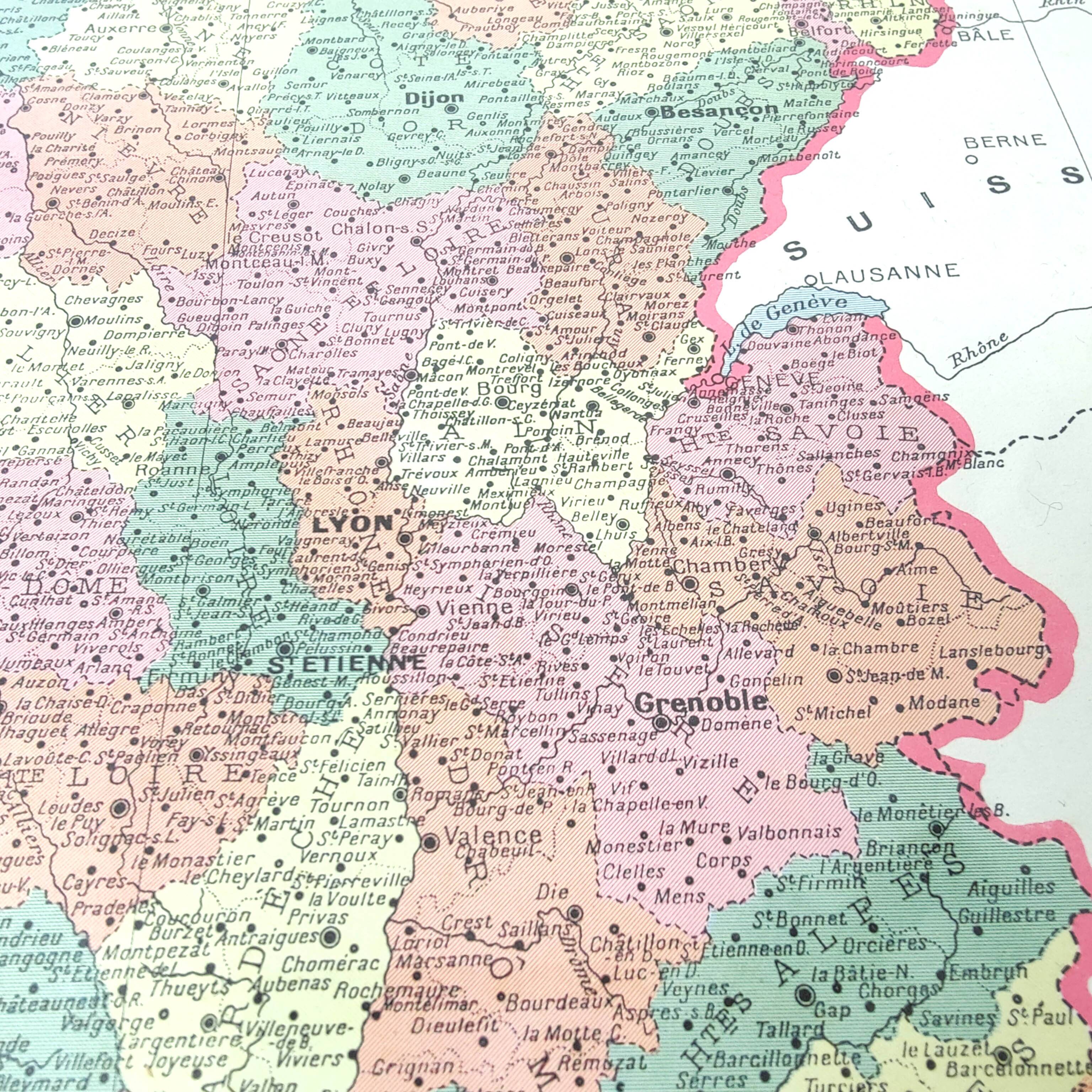 Old map of France and its departments in 1950 43x43cm