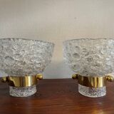 Kaiser wall lights in ice glass and brass, Germany 1960s
