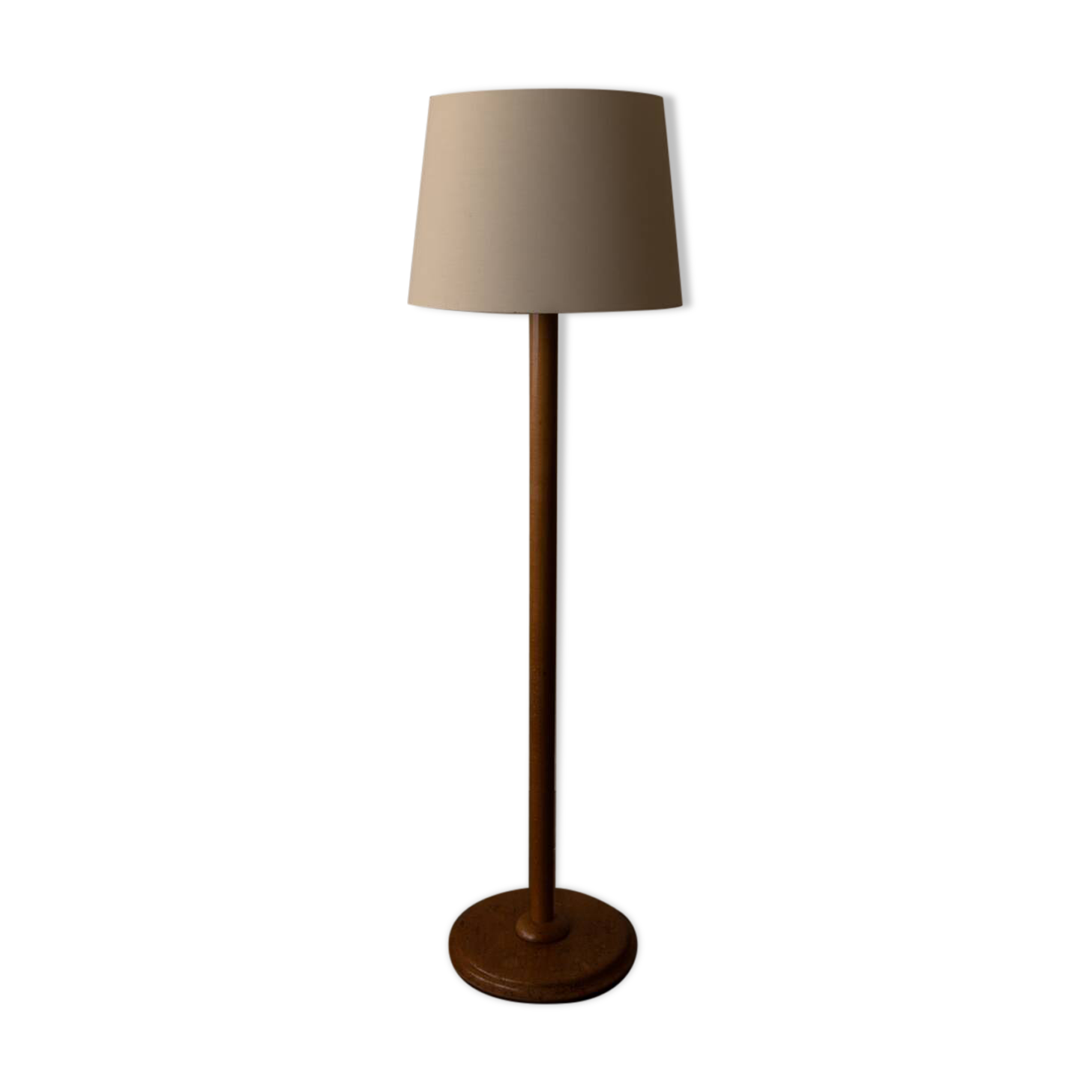 Vintage Scandinavian pine floor lamp with fabric shade
