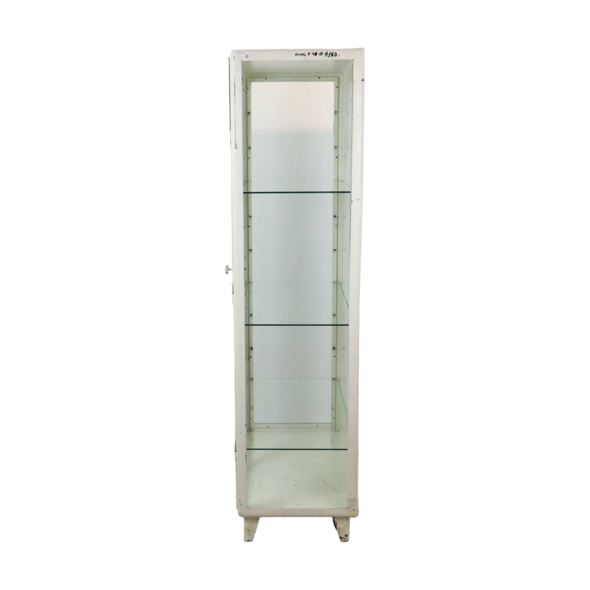 Old metal pharmacy cabinet medicine cupboard glass industrial 1950s