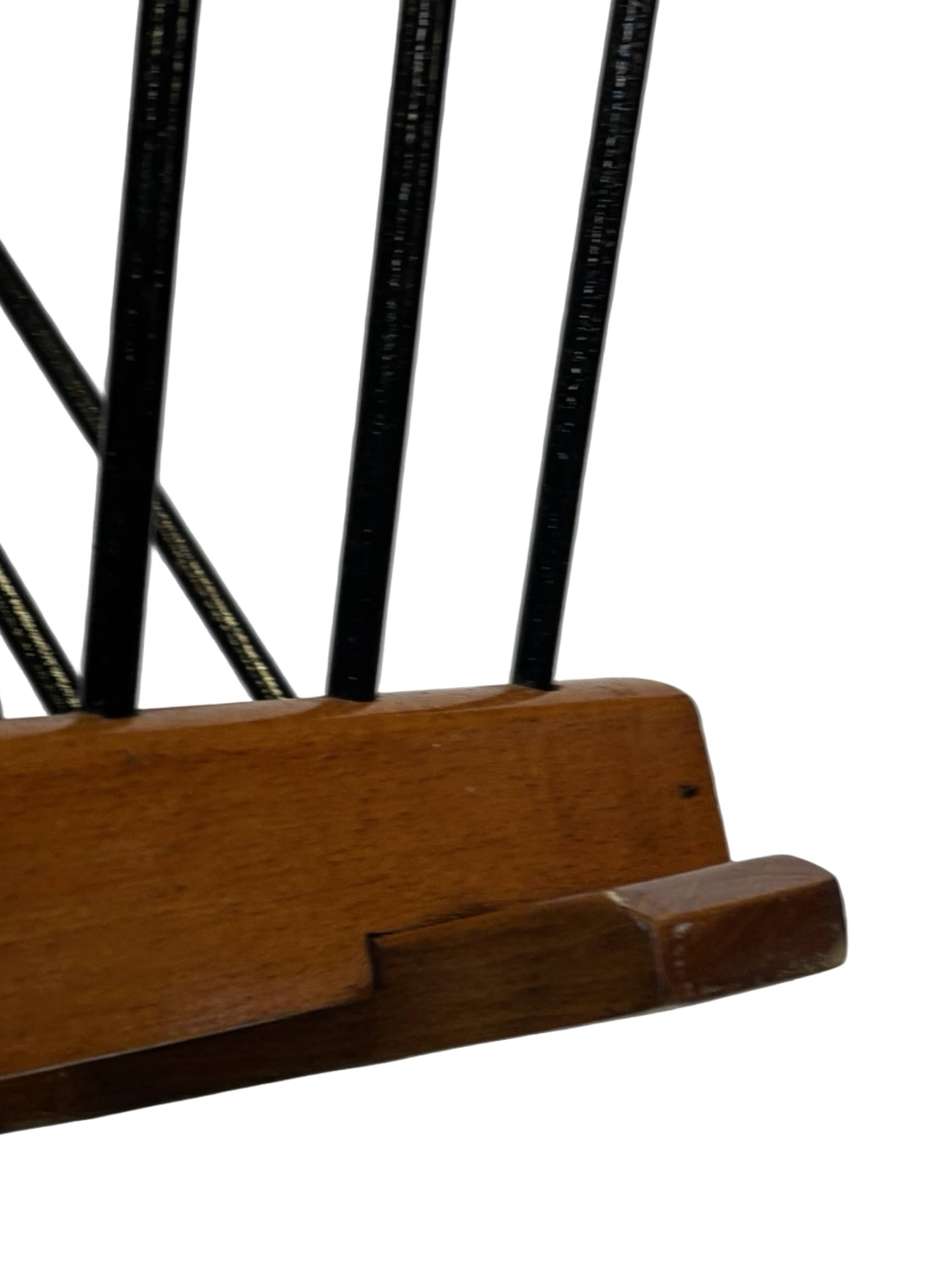 Vintage Reading Basket Steel Oak Magazine Rack 50's design