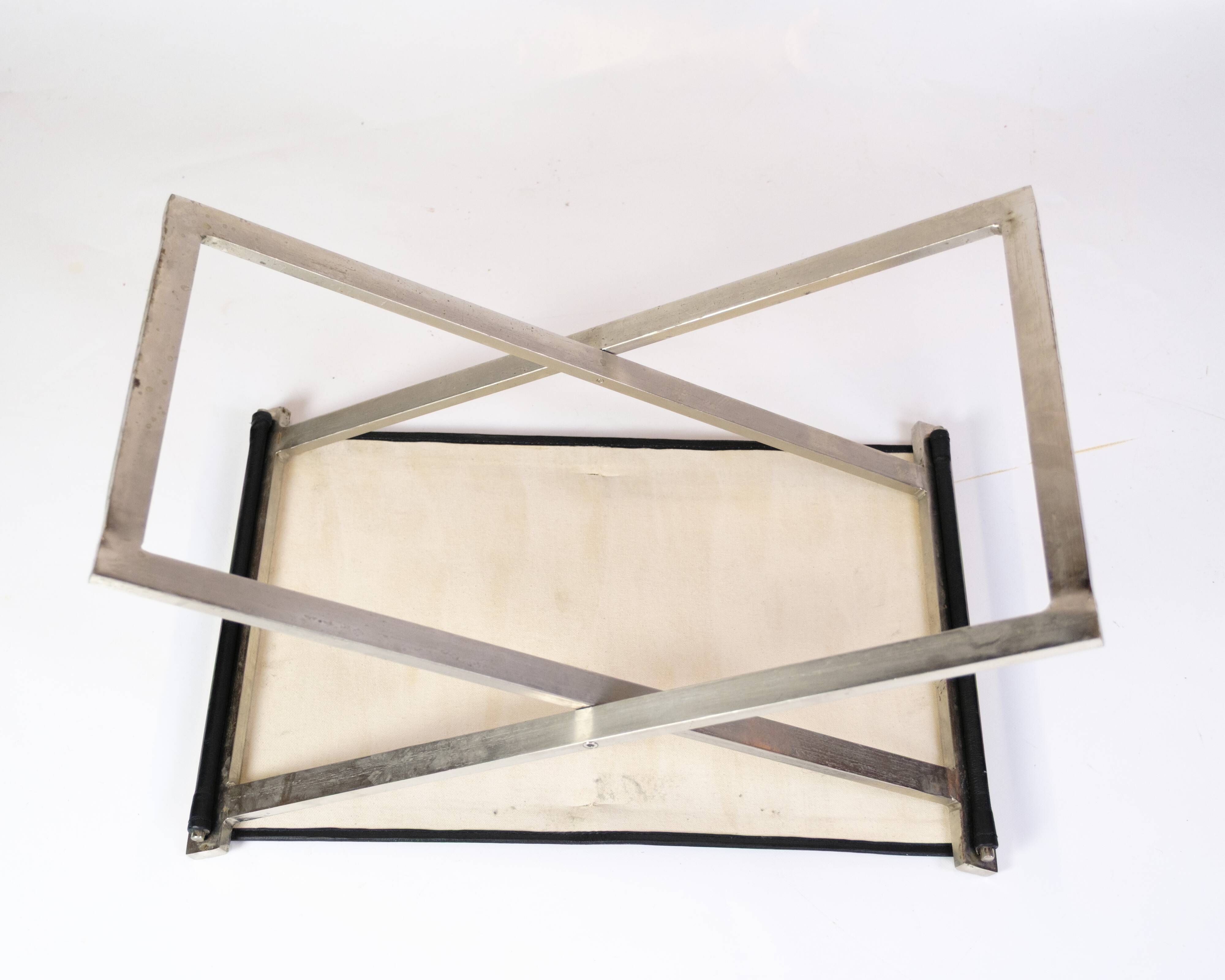 Tabouret en acier brossé et cuir noir par Michael Christensen