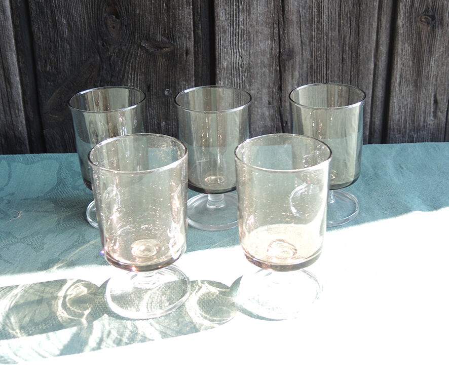 6 Old Luminarc Smoked Foot Glasses H11.5 cm