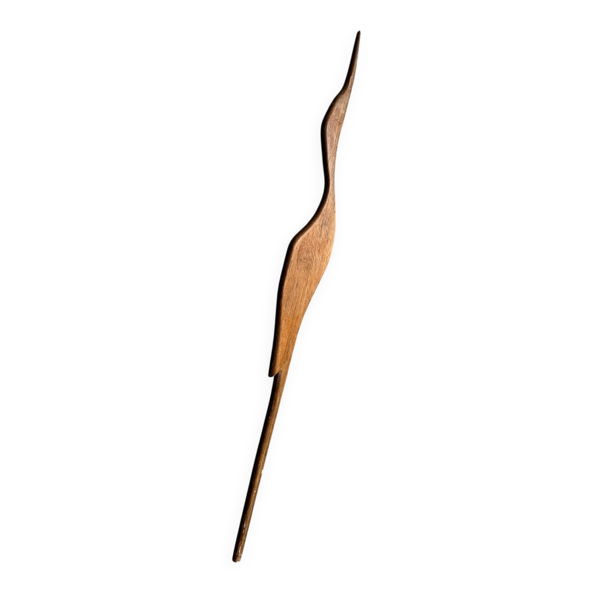 Tall Natural Wood Heron Crane Sculpture — Minimalist Brown Solid Wood Decorative Art Piece