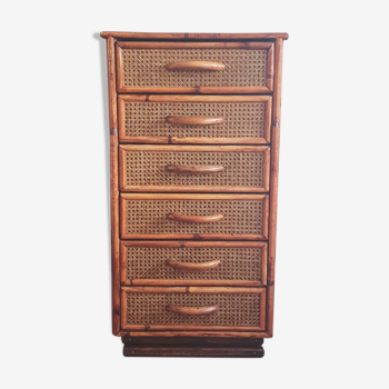 Rattan and canning chest of drawers