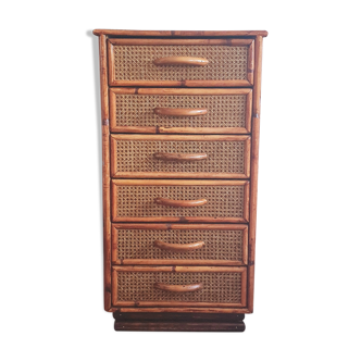 Rattan and canning chest of drawers