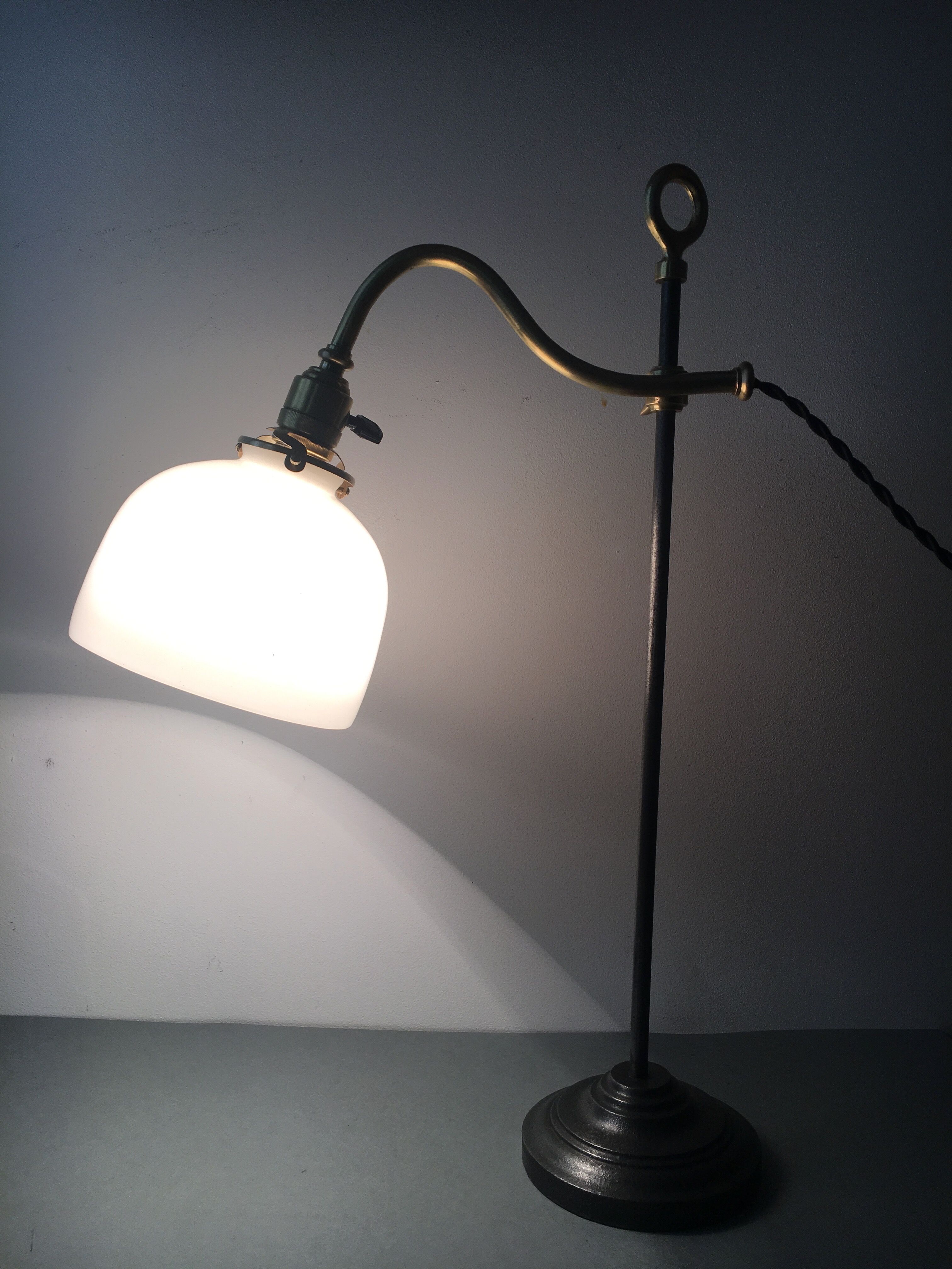 Old with opaline gooseneck desk lamp