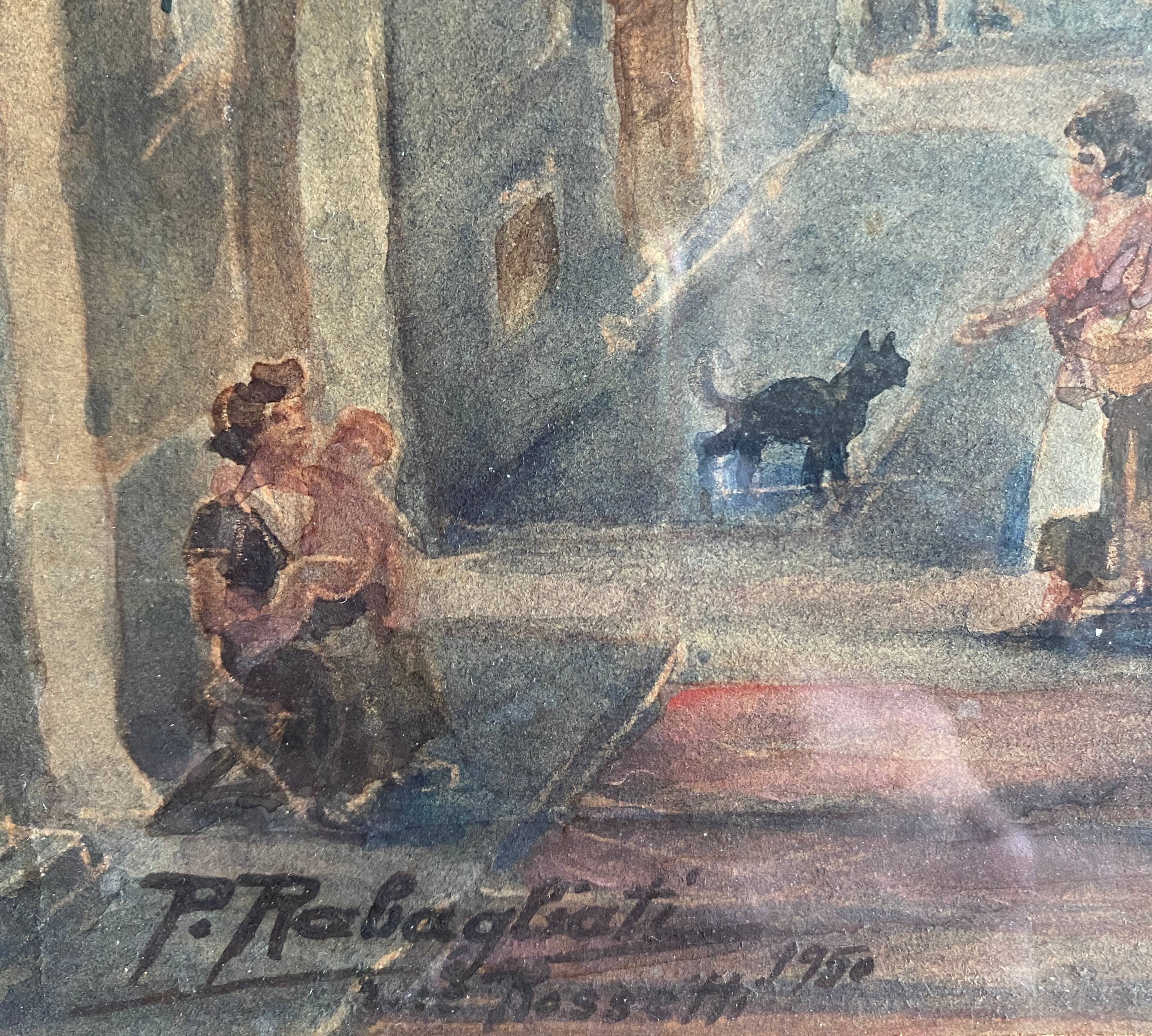 Watercolor painting p. rabagliati rue rossetti old nice 1950 + frame