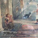 Watercolor painting p. rabagliati rue rossetti old nice 1950 + frame