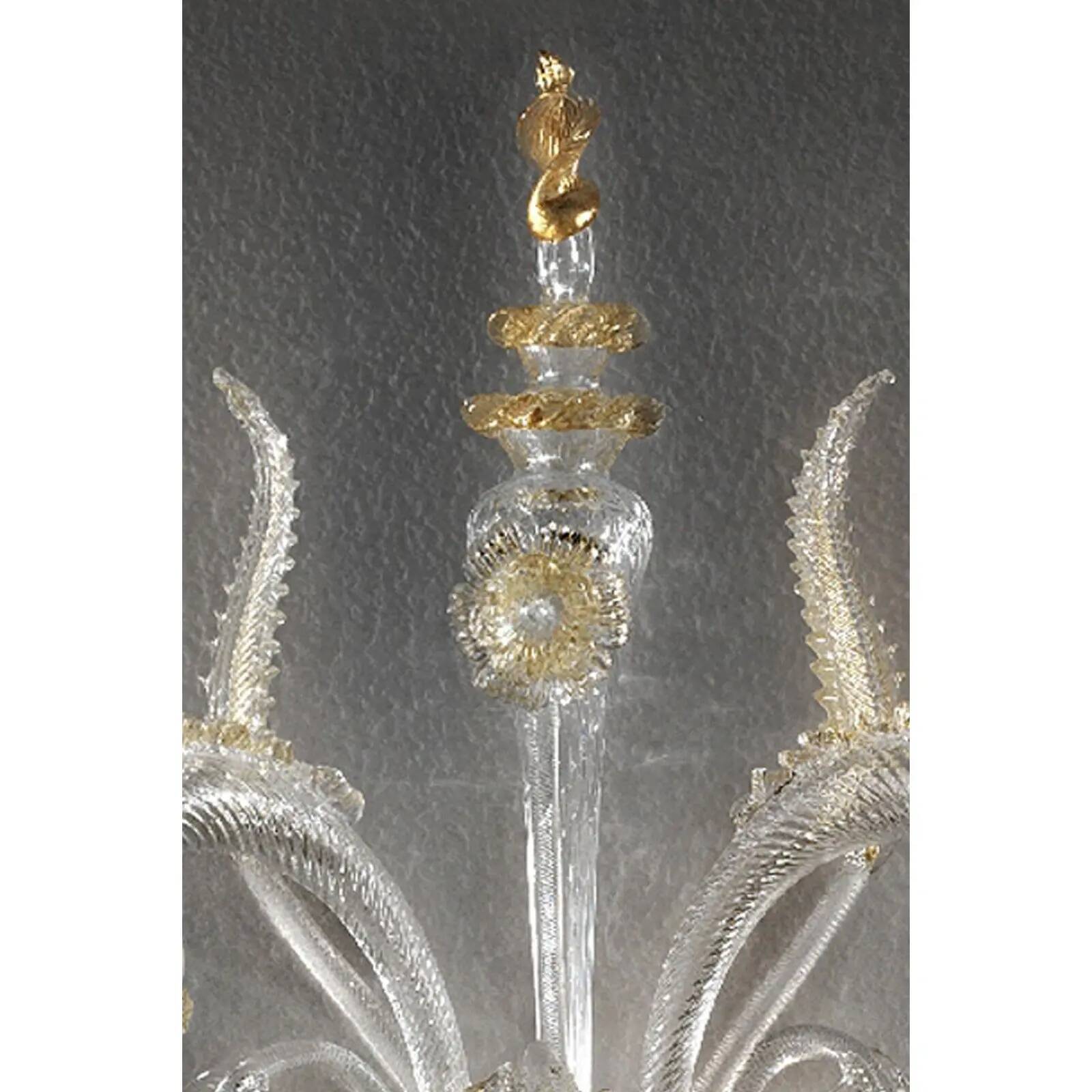 Luxury Italian Clear and Gold-Leaf Wall Sconce R With Flowers and Leaves Mu