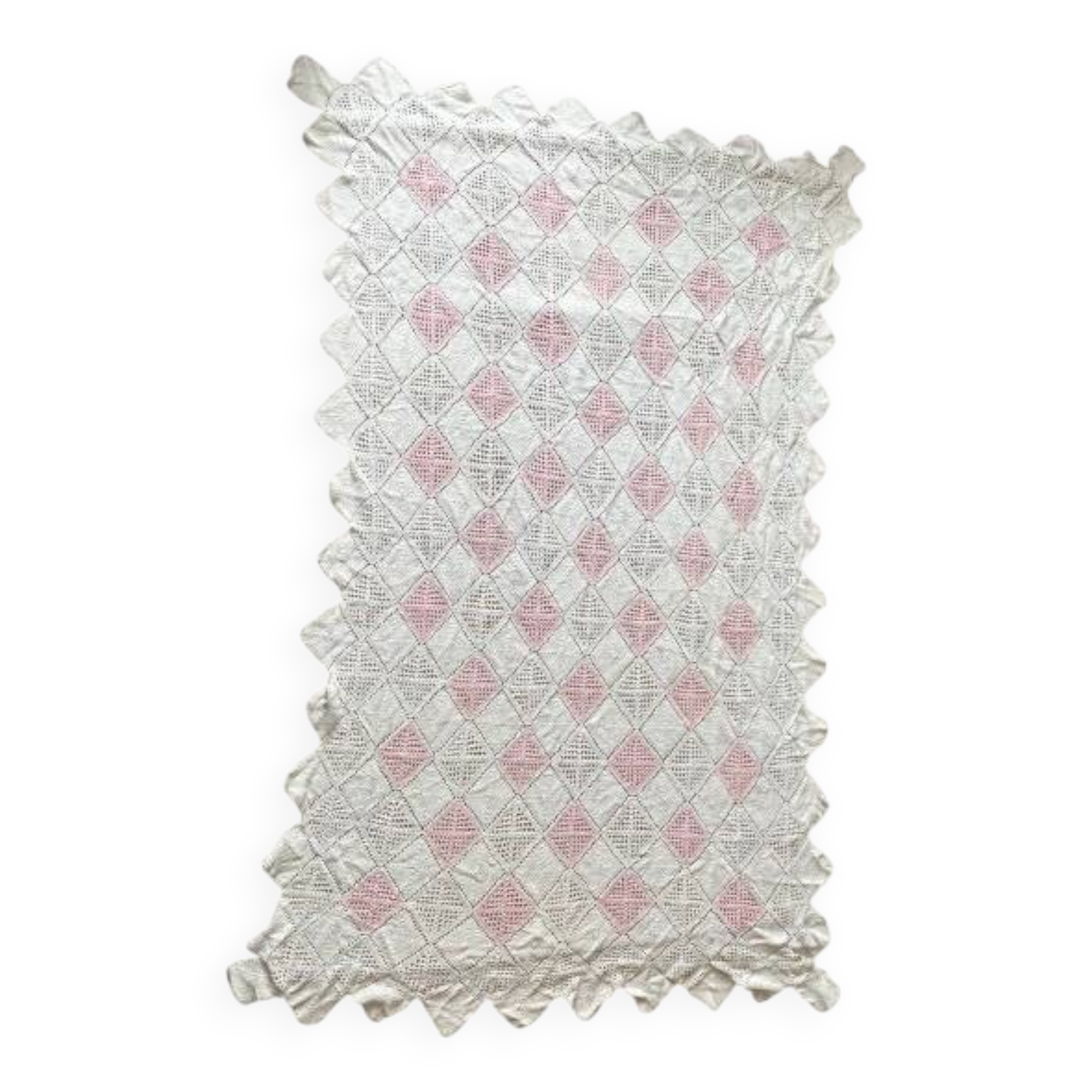 Pink and white crochet single bedspread 135X210 cm
