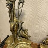 Pair of very large castle andirons in gilded bronze from the Napoleon III period