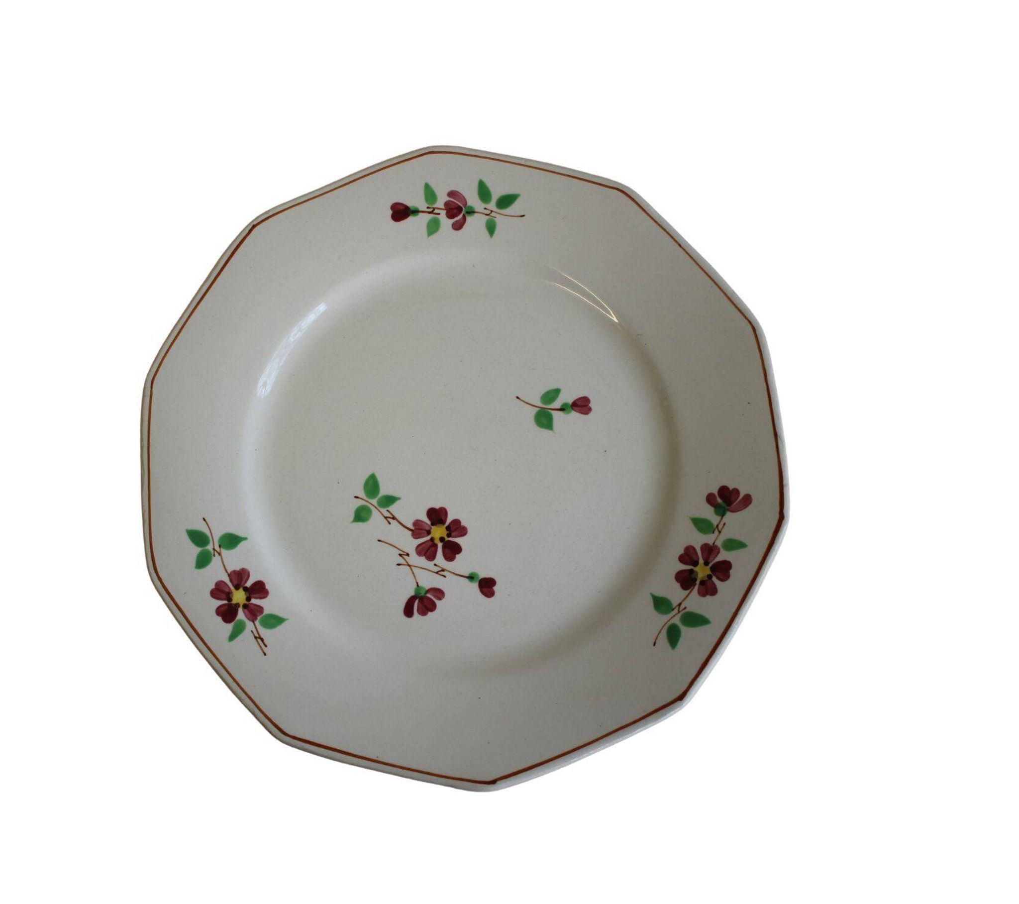 Assiette plate beige motifs fleurs Janine Hammage