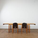 Adjustable dining set in oak and leather chairs by Van Den Berghe Pauvers