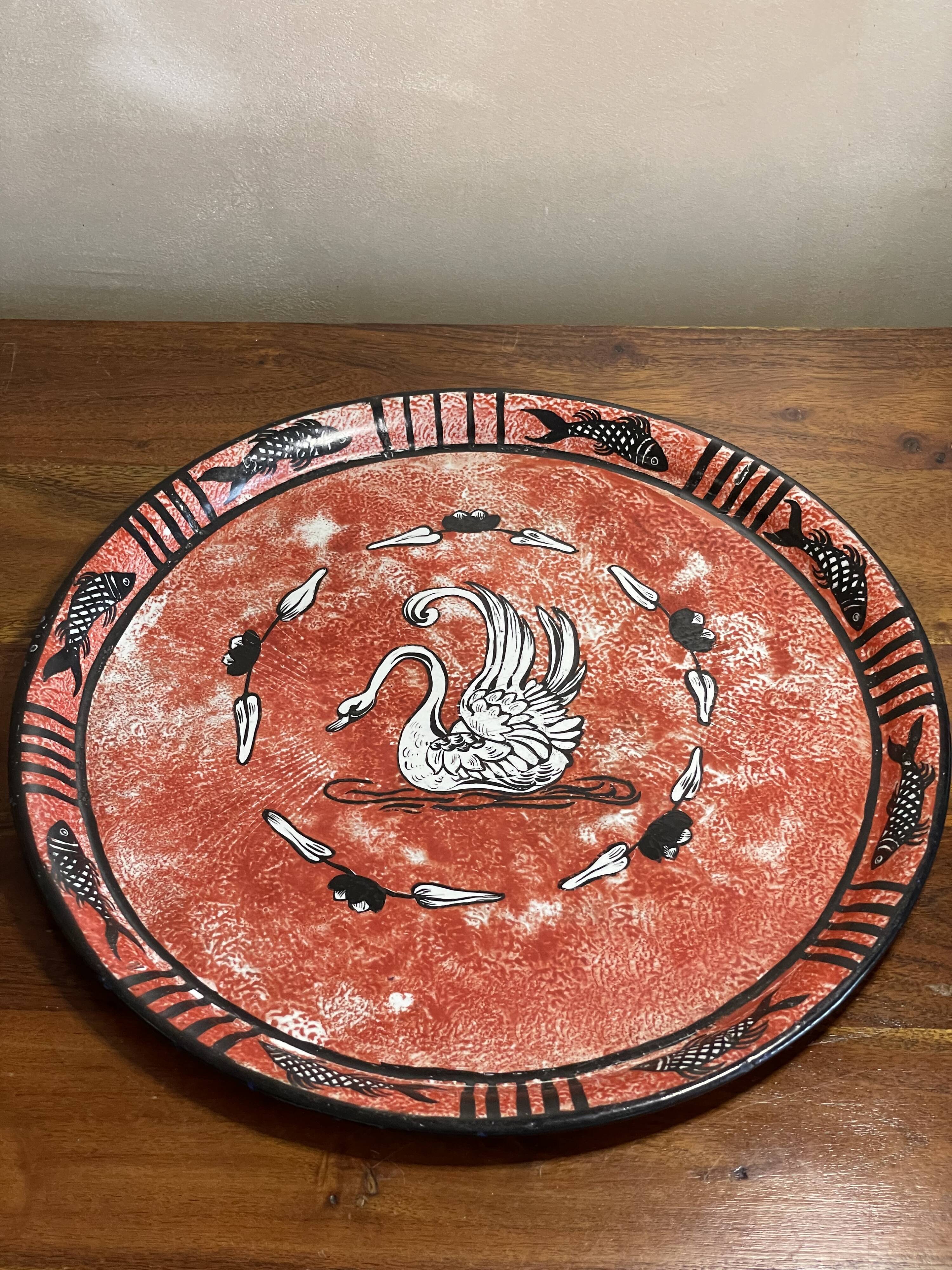 Iron tray décor swan and fish