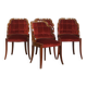Set of 4 Art Deco Dining Chairs with Red Upholstery and Wooden Backs