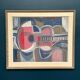 Huile sur panneau originale suédoise – « Guitare » par Ingemar Hammar – Datée de 1964 – Vintage et encadrée