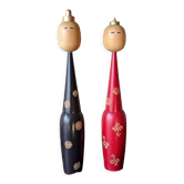Imperial couple two kokeshis dolls circa 1970 Japan