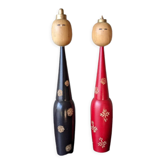 Imperial couple two kokeshis dolls circa 1970 Japan