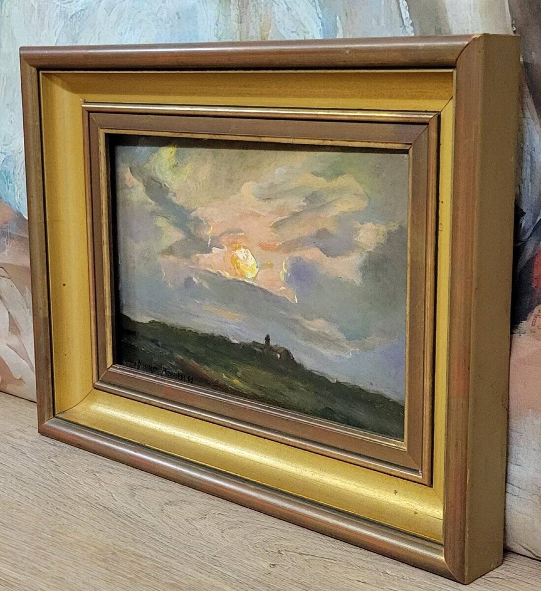 Louis Bissinger: Oil on Panel View of Monestel dated 1963