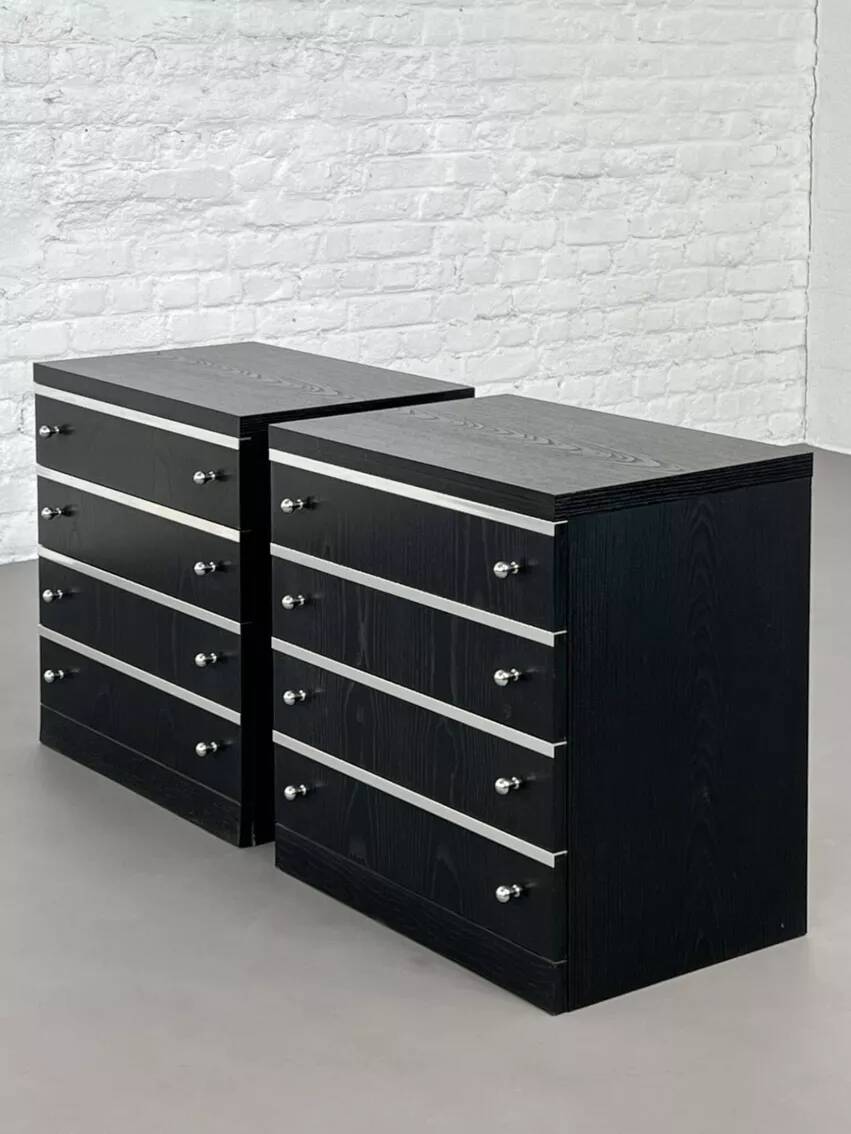 Pair of black and chrome 4-drawer chests of drawers