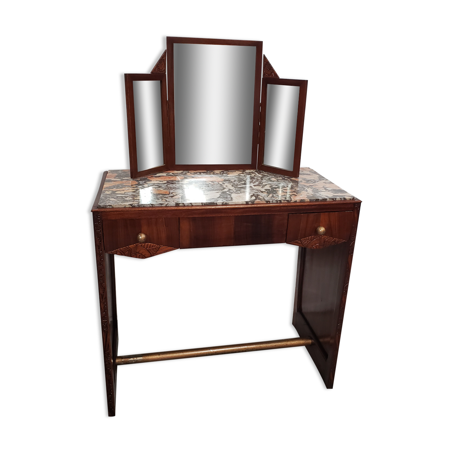 Dressing table art deco in mahogany mirror triptych