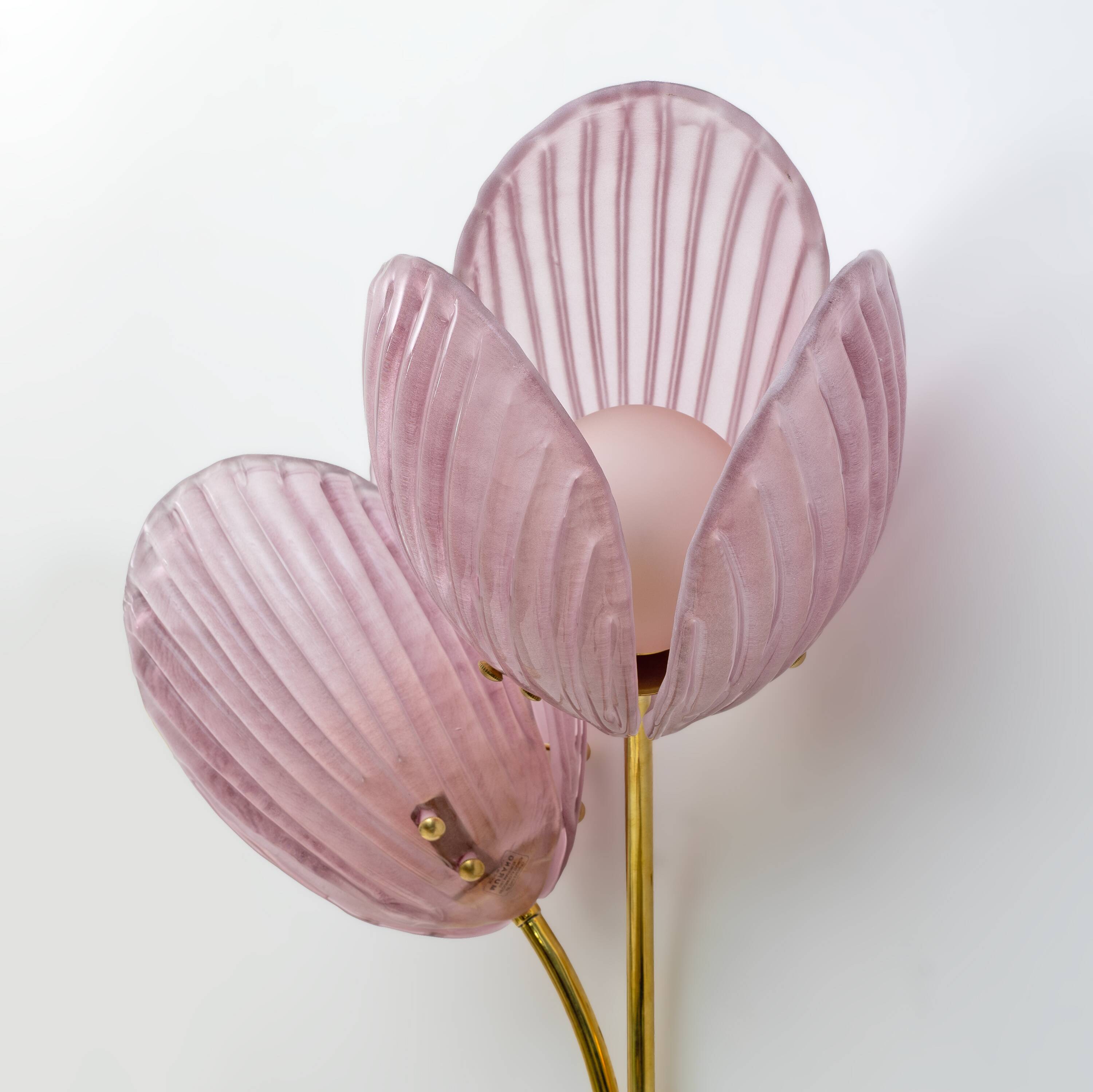 Pair of Tulips Murano Glass and Brass Sconces