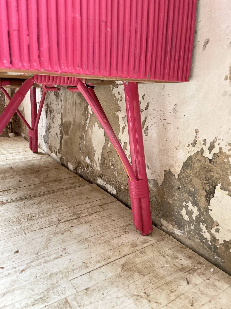 Vintage pink rattan chest of drawers