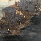 Oil on canvas "Seascape and Mountains" 19th century