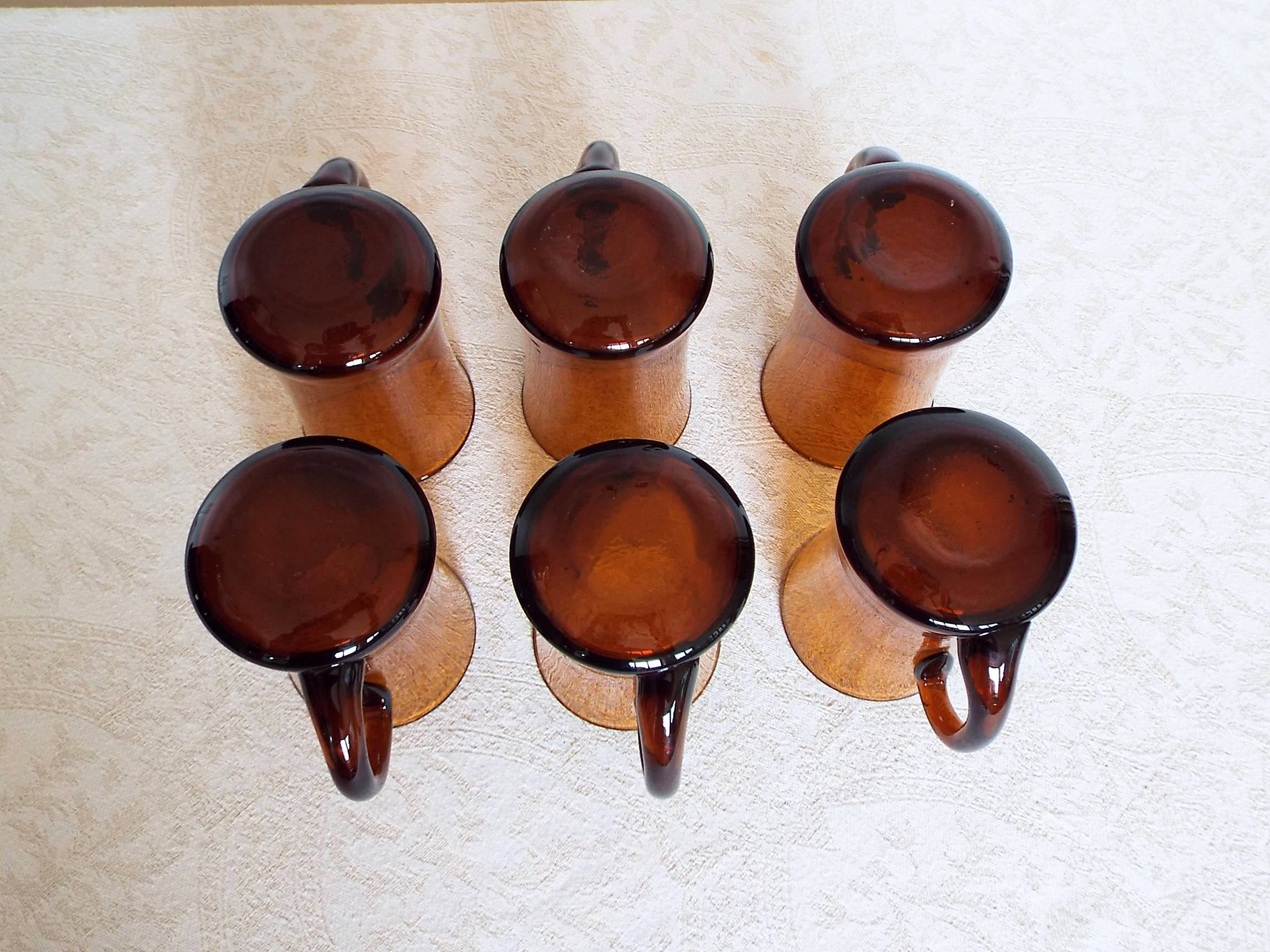 6 amber glass tea cups
