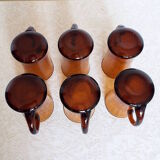 6 amber glass tea cups
