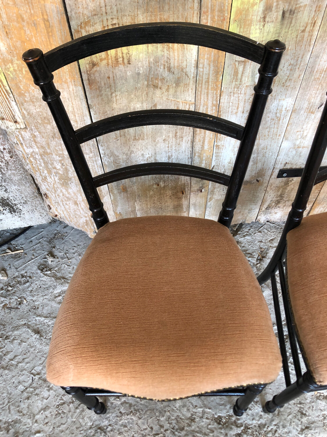 Pair of chairs napoleon 3 black wood & seat velour pink vintage #a196