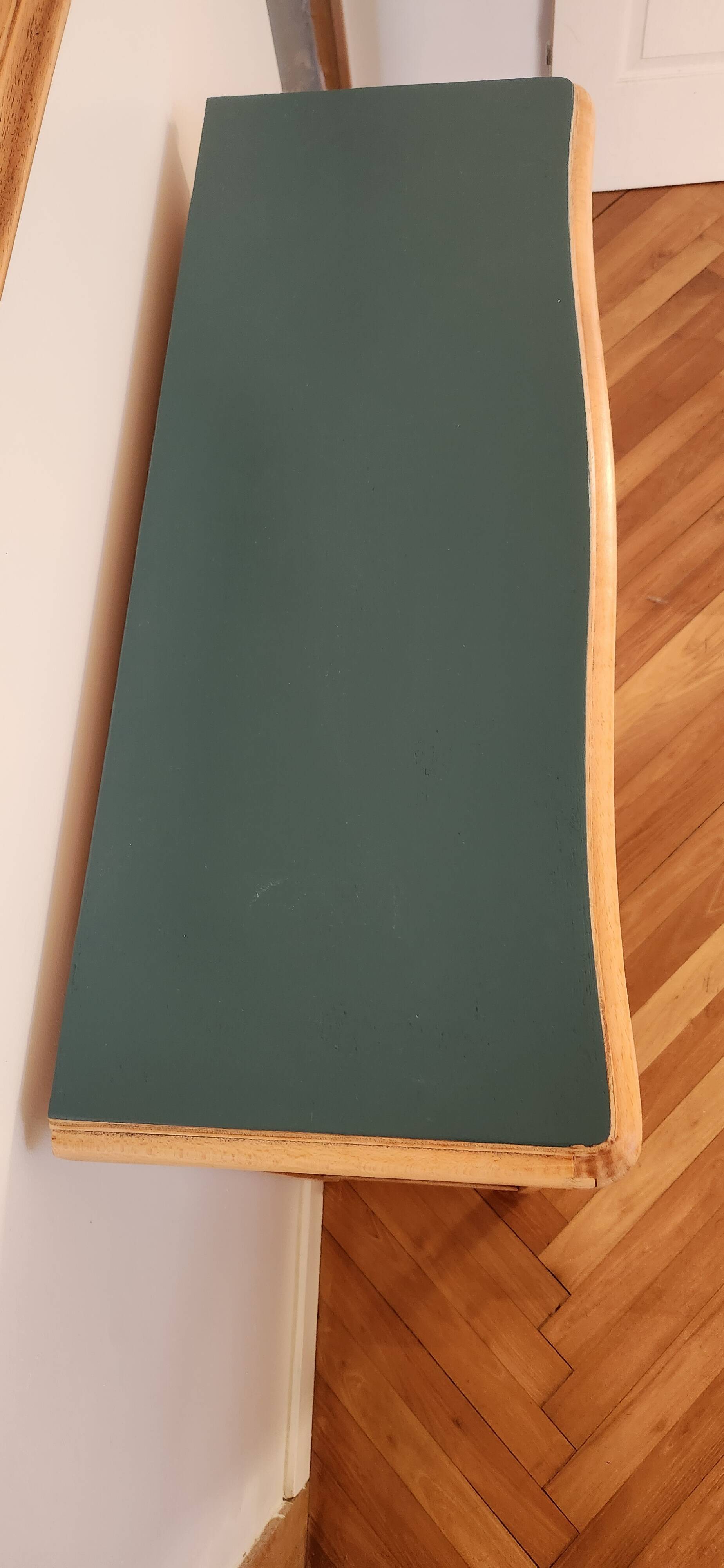 Renovated green cedar wood bookshelf
