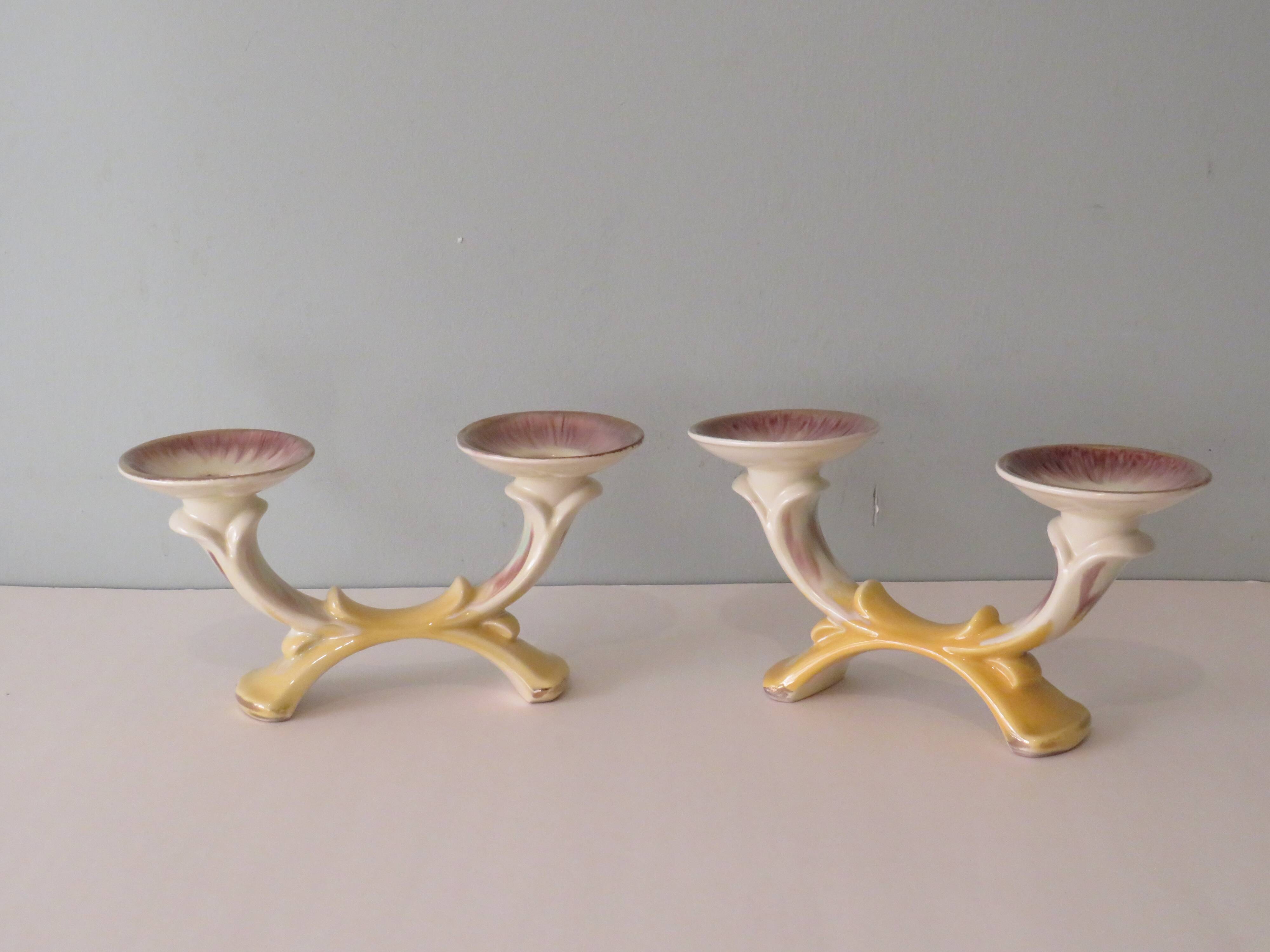 Set of 2 ceramic candle holders in the early twentieth century.