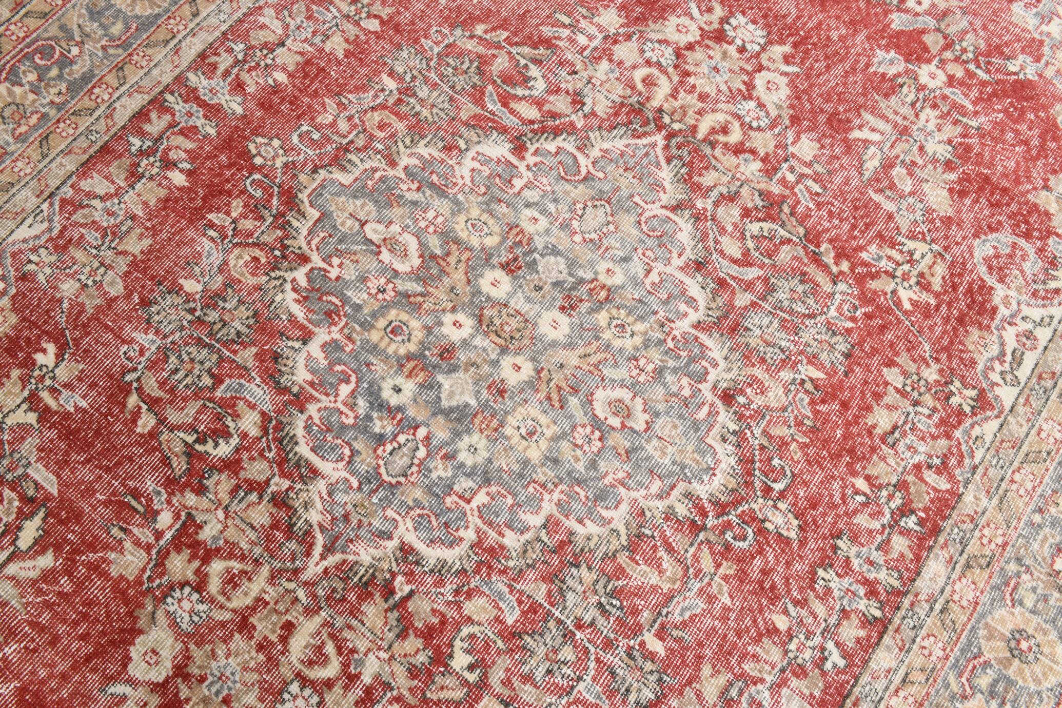 7x10 Faded Red Area Vintage Persian Rug, 199x311 Cm