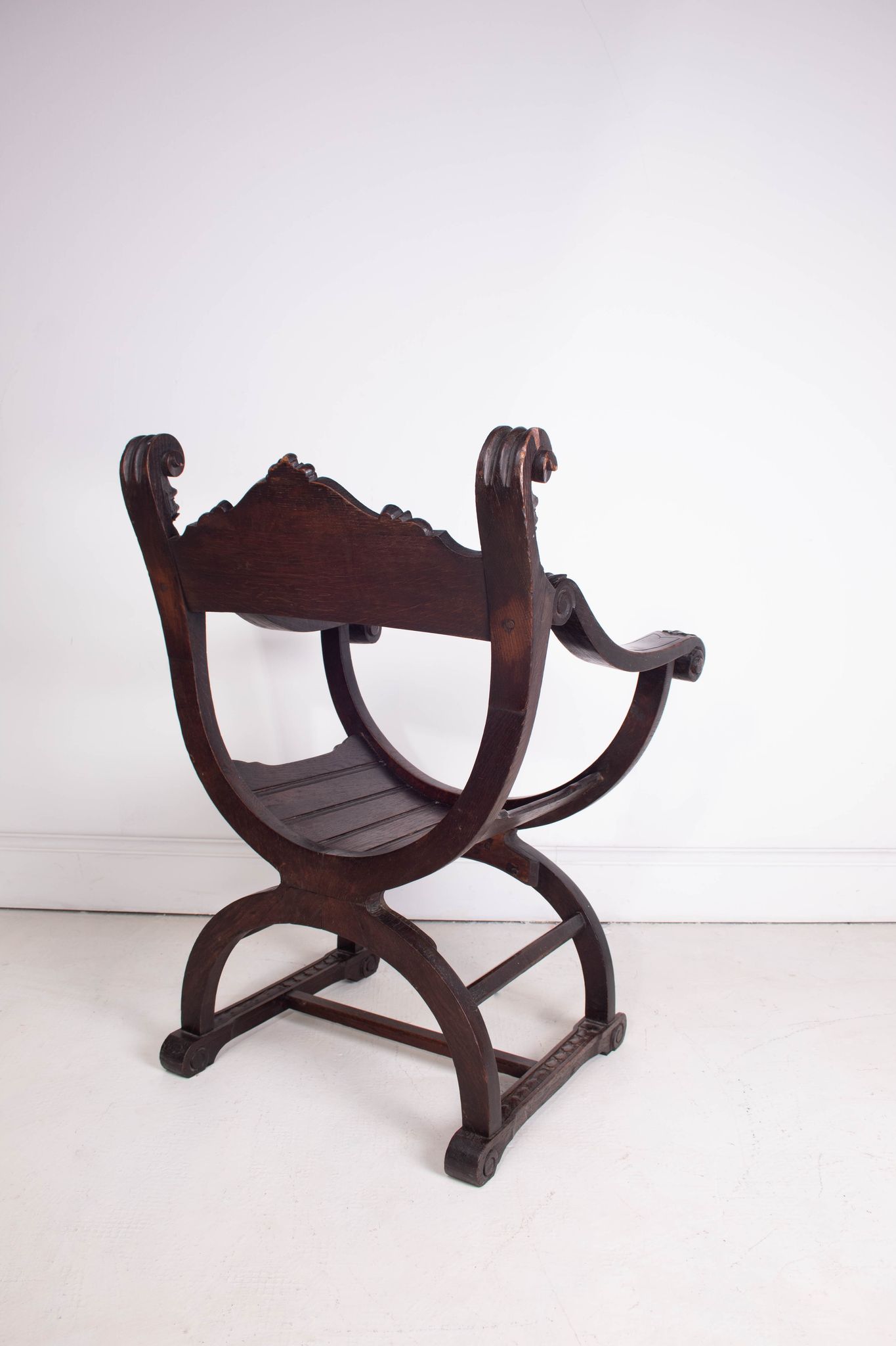 19th Century Antique Oak Florentine Savonarola Dante Luther Throne X Frame Chair