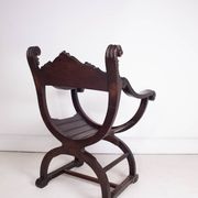 19th Century Antique Oak Florentine Savonarola Dante Luther Throne X Frame Chair