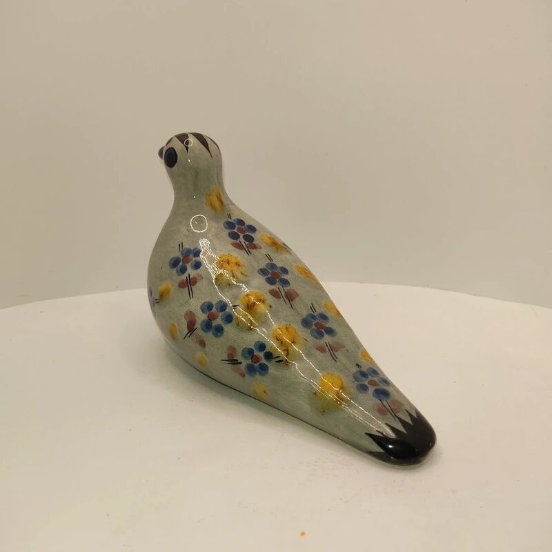 Ceramic dove bird, glazed with hand-painted floral decoration, vintage.