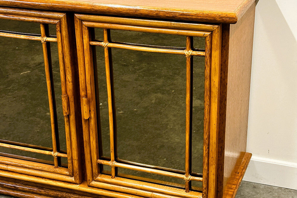 Vintage mirrored bamboo sideboard by Maugrion for Roche Bobois, 1970s. France