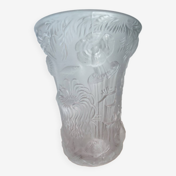 Grand vase style Art Déco en verre de Josef Inwald décoré de scènes sous-marines