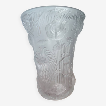 Large Art Deco style glass vase by Josef Inwald decorated with underwater scenes