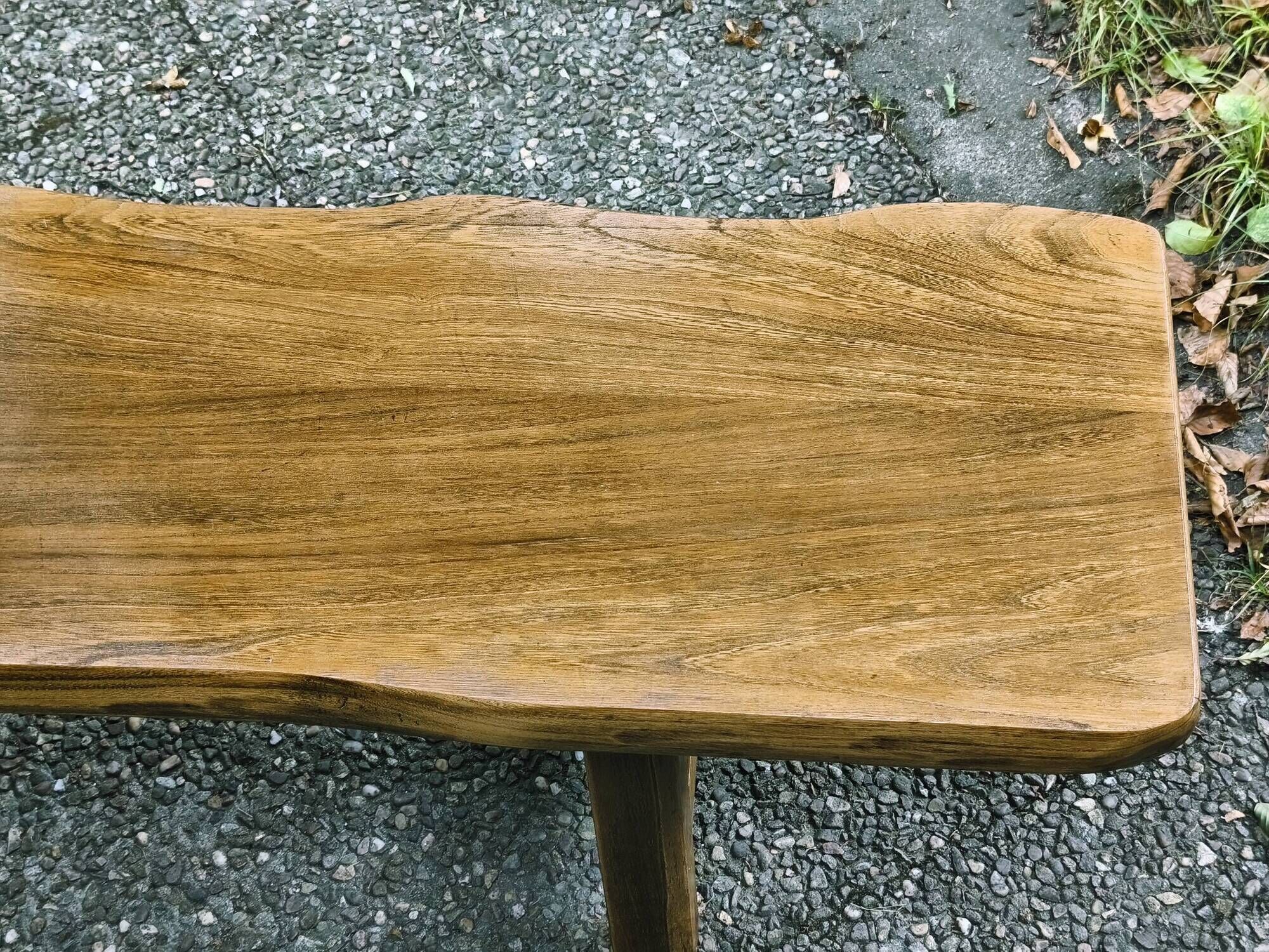 Pair of brutalist benches in solid blond elm by Aranjou, France, 1970s
