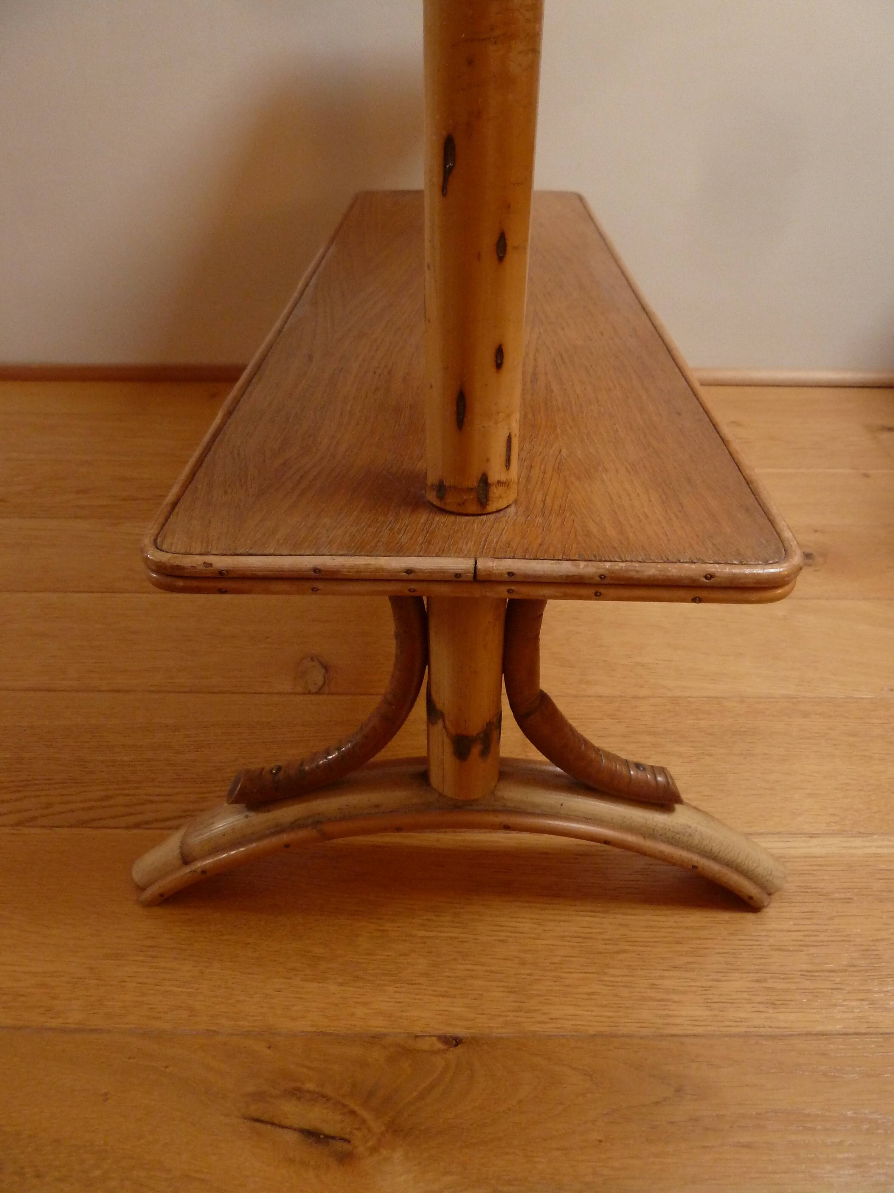 Asymmetrical rattan and wood shelf