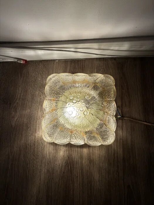 Vintage Glashütte Limburg Flower Glass Flush Light 1960s
