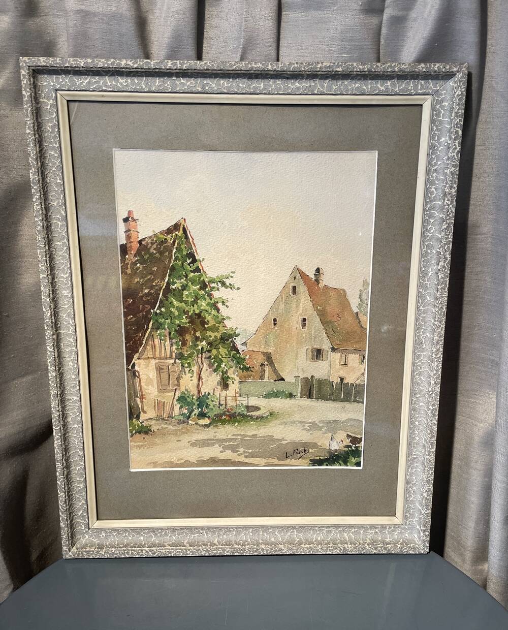 WATERCOLOR ALSACIAN FARMYARD LUCIEN FUCHS